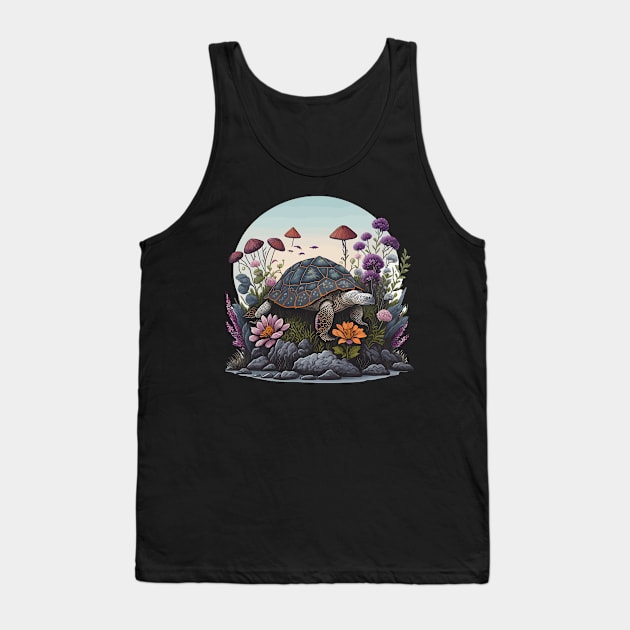 Funny & Cute Aesthetic Cottagecore floral Turtle Womens Mens Tank Top by Shop design